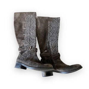 Napoleoni‎ Italy Gray Suede Knee High Boots Size EU 40 Sweater Detail Winter 9.5